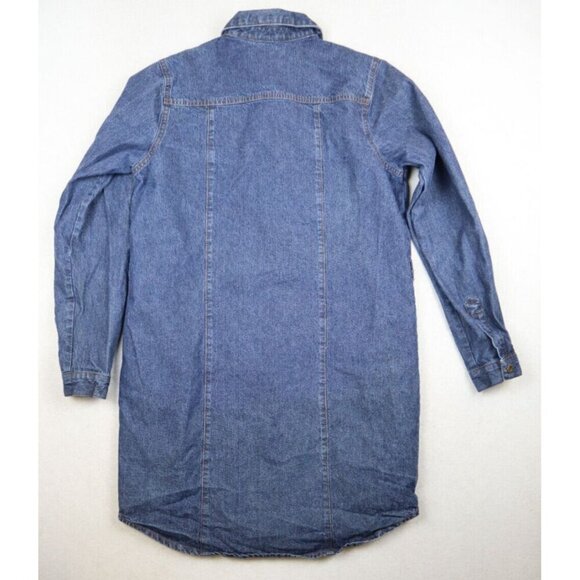 WOMEN'S DARK WASH DENIM TUNIC SHIRT DRESS - LONG SLEEVE - LOVE BY CHESLEY - M - Picture 10 of 10